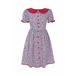 Rochie cu model floral si guler Peter-Pan Rozalia - Verde/Fucsia/Albastru deschis imagine