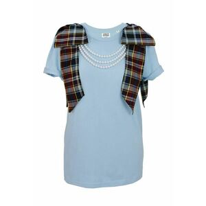 Tricou de bumbac organic cu perle sintetice Artist - Albastru azur imagine