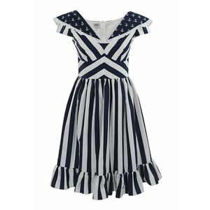Rochie evazata cu dungi Casiana - Alb/Bleumarin imagine