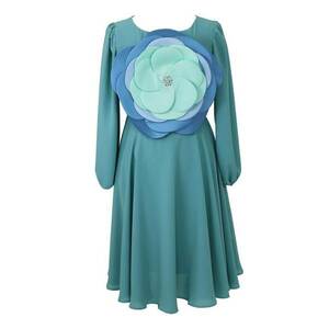 Rochie mini evazata cu aplicatie florala - Albastru imagine