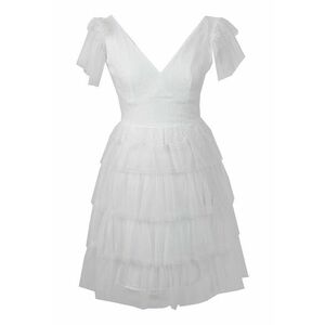 Rochie stratificata cu decolteu in V - Alb optic imagine