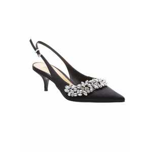 Pantofi piele - satin - strasuri - negrii imagine