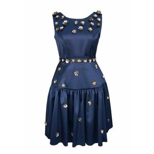 Rochie evazata cu aplicatie florala Marisse - Bleumarin imagine