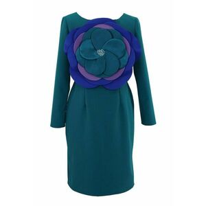Rochie cu aplicatie florala frontala - Turcoaz imagine