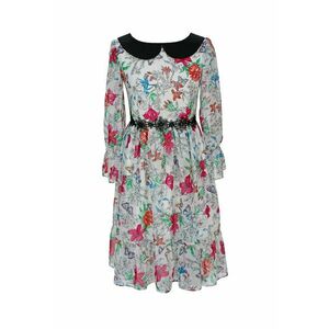 Rochie cu model floral si guler Peter Pan Lolah - Alb/Verde/Fucsia imagine