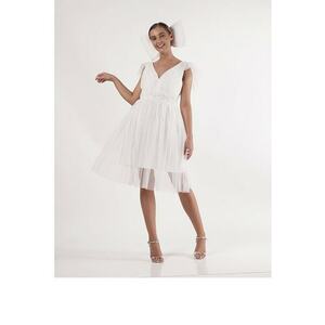 Rochie din tul cu maneci fluture Naryn - Alb imagine