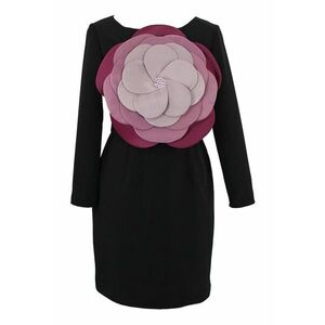 Rochie cu aplicatie florala frontala - Negru/Roz imagine
