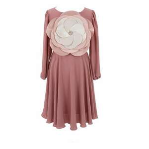 Rochie mini evazata cu aplicatie florala - Roz prafuit imagine