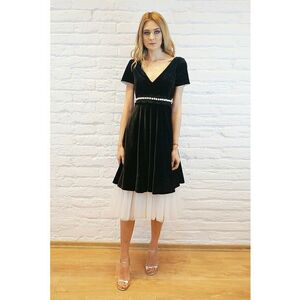 Rochie midi din catifea cu insertie din tul Joanne - Alb/Negru imagine