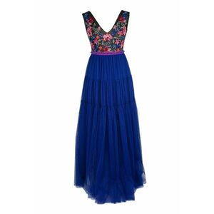 Rochie maxi stratificata cu motive florale brodate - Albastru royal imagine