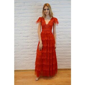 Rochie maxi cu aspect stratificat - Rosu imagine
