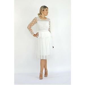 Rochie midi evazata cu insertie de dantela Stefany - Alb imagine