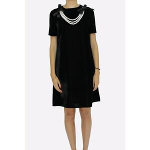 Rochie evazata din catifea cu colier detasabil Ama - Negru imagine