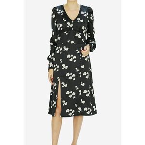 Rochie midi evazata cu maneci lungi Poesie - Alb/Negru imagine