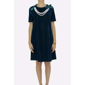 Rochie evazata din catifea cu colier detasabil Ama - Bleumarin imagine