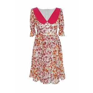 Rochie vaporoasa cu model floral Claudine - Rosu/Verde/Alb optic imagine