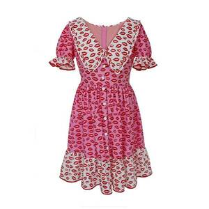 Rochie mini evazata cu nasturi decorativi Adelina - Rosu/Alb/Fucsia imagine