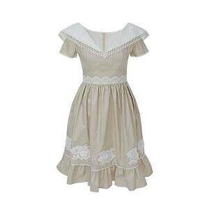 Rochie evazata cu insertii din dantela crosetata Eliana - Alb/Maro taupe deschis imagine