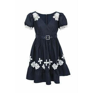Rochie evazata cu broderie florala Daiana - Alb/Bleumarin imagine