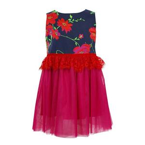 Rochie evazata cu imprimeu floral Gabriella - Fucsia/Bleumarin imagine