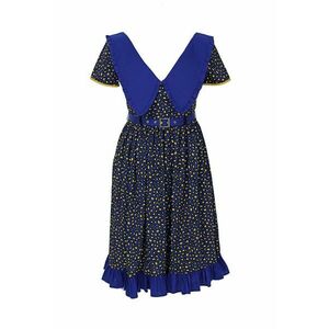 Rochie evazata cu guler Peter Pan supradimensionat Cecile - Negru/Galben/Albastru royal imagine