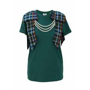 Tricou de bumbac organic cu perle sintetice Artist - Verde englez imagine