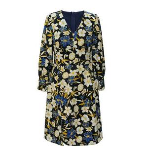 Rochie cu model floral si decolteu in V Poesie - Negru/Galben/Albastru imagine
