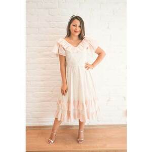 Rochie midi Patricia - alb - roz - Alb/Roz imagine