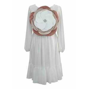 Rochie cu aplicatie florala 3D - Alb/Bej imagine