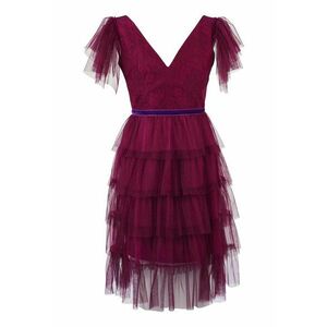 Rochie midi stratificata cu decolteu in V - Visiniu imagine