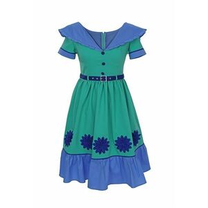 Rochie evazata cu model colorblock si aplicatii florale Gilda - Verde/Albastru imagine