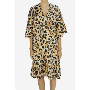 Rochie cu animal print si nasturi Iarina - Negru/Galben sofran/Alb murdar imagine