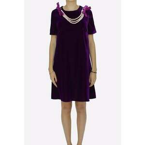 Rochie din catifea cu croiala in A si margele perlate Ama - Violet aubergine imagine