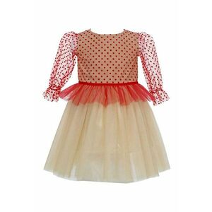 Rochie evazata cu strat exterior din tul Eliana - Rosu/Bej imagine