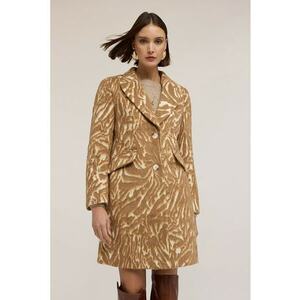Palton din amestec de lana cu imprimeu animal print - Maro camel/Caramel imagine