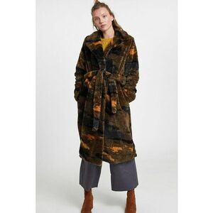 Paltom lung din plus cu model petrecut si imprimeu camuflaj - Maro inchis/Portocaliu imagine