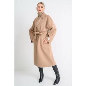 Palton din amestec de lana cu cordon Hero - Maro camel imagine