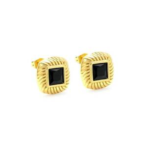 Cercei aurii - din otel inoxidabil - suflati cu aur 18k - eleganti - cu pietre negre - Klaudia C2 imagine
