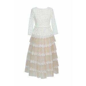 Rochie midi stratificata cu insertii de dantela Marie - Alb/Bej imagine