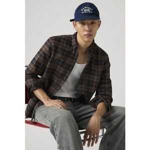 Camasa relaxed fit de bumbac Authentic - Bleumarin/Maro pamantiu imagine