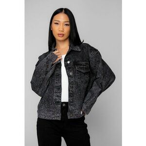 Jacheta din denim cu strasuri Black 20334 - Negru imagine