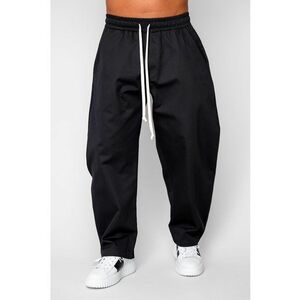 Pantaloni lungi drepti Oversized cu snur din 100% Bumbac - Premium Edition Black 20291 - Negru imagine