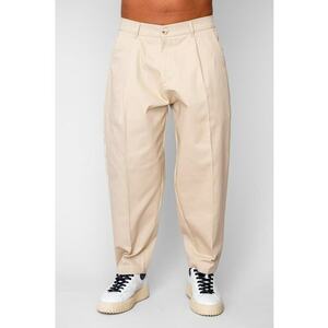Pantaloni lungi drepti Oversized cu nasture din 100% Bumbac - Premium Edition Beige 20281 - Bej imagine