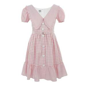 Rochie midi cu model gingham si guler supradimensionat Luna - Alb/Roz pal imagine