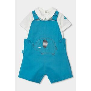 Set de salopeta si body cu elefant - Alb/Albastru imagine