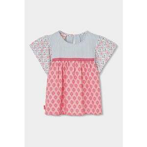 Bluza cu aplicatii si maneci fluture - Alb/Coral/Albastru prafuit imagine