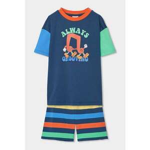 Pijama scurta colorblock - Verde/Portocaliu/Bleumarin imagine