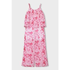 Salopeta maxi cu imprimeu tropical - Alb/Roz aprins imagine