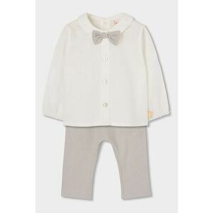 Set de camasa si pantaloni din amestec de in - Maro taupe/Crem imagine