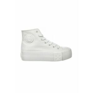 Pantofi sport inalti cu talpa flatform si aplicatie logo - Alb imagine